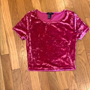 Forever 21 velvet crop pink t shirt